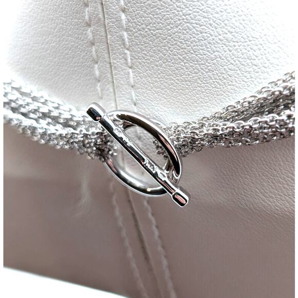 Marked 925 CZ Thai Multi-Strand Silver Tone Floating Heart Toggle Necklace - Picture 4 of 6